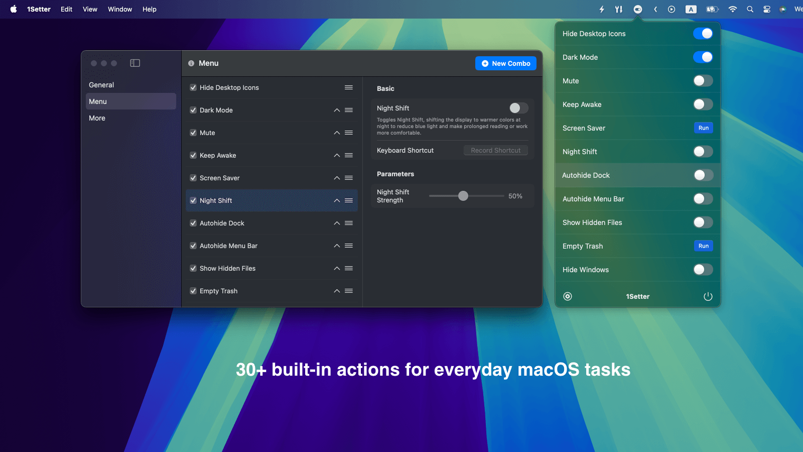 1Setter für MacOS vorgestellt. Die App ermöglicht Schnellzugriff auf häufig genutzte Einstellungen