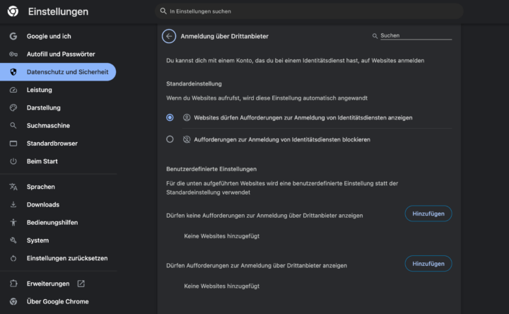 Info: Google nervt nicht mehr!  „Über Google anmelden“ im Browser deaktivieren