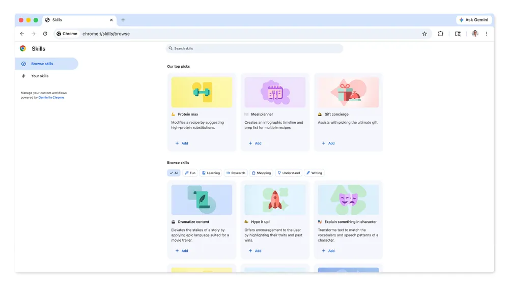 Leider noch nicht in Deutschland! Chrome Skills: Wiederkehrende KI-Prompts per Tastendruck abrufen