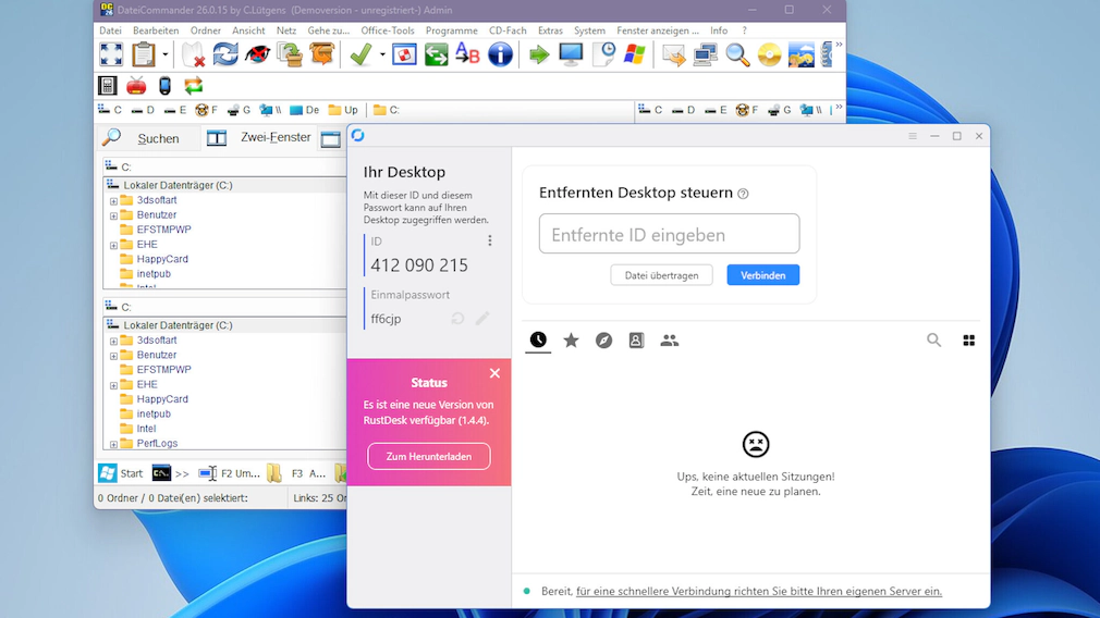 DateiCommander für Windows: Dateimanager mit der Fernwartung RustDesk