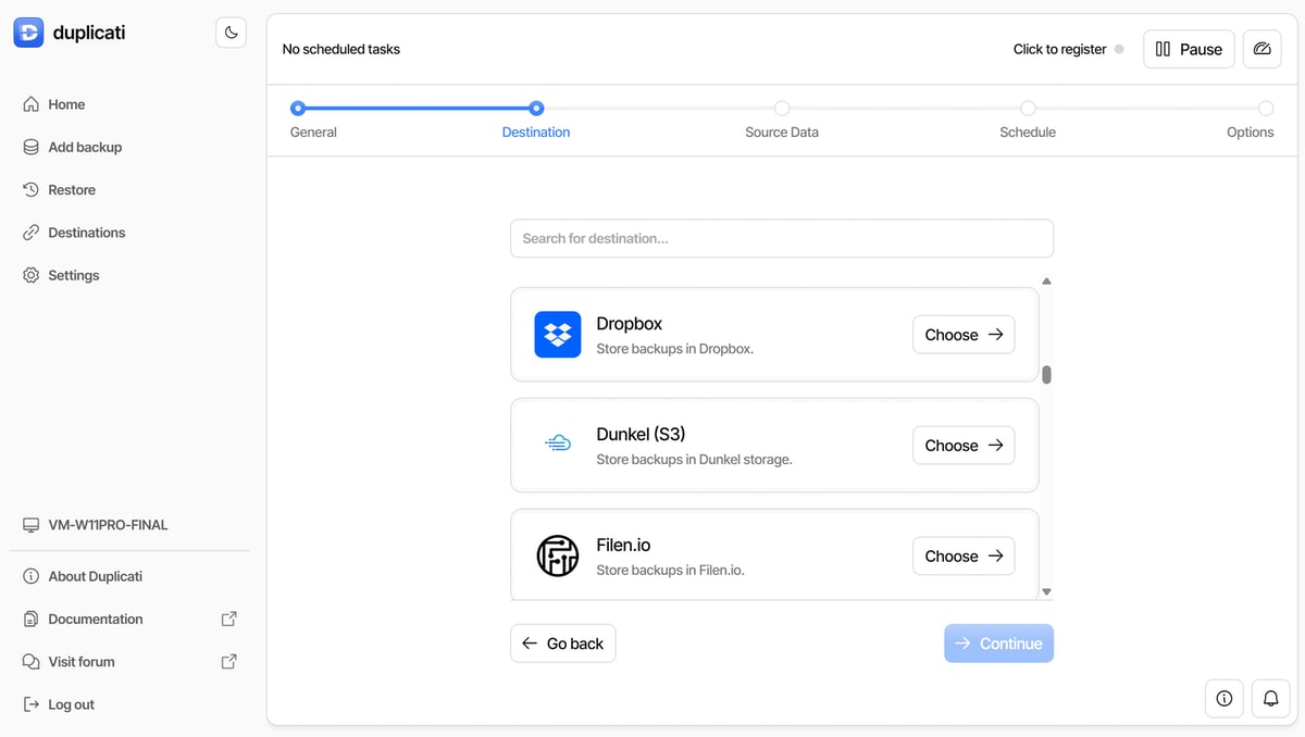 Duplicati 2.3: Mehrfach-Ziele, Workspace-Backup und Voll-Backup