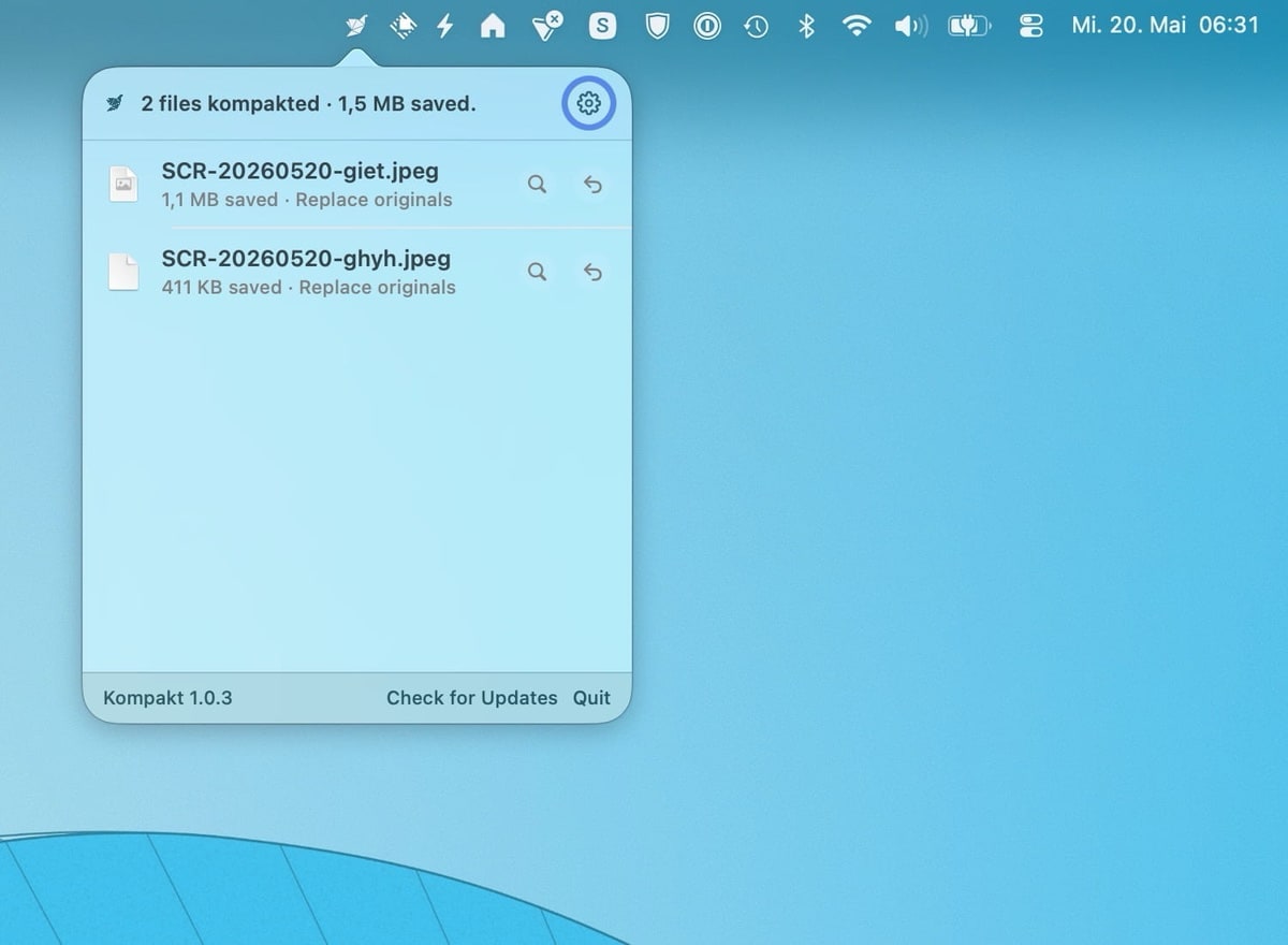 Kompakt ein schlanker Bild- und Videokompressor für die macOS-Menüleiste