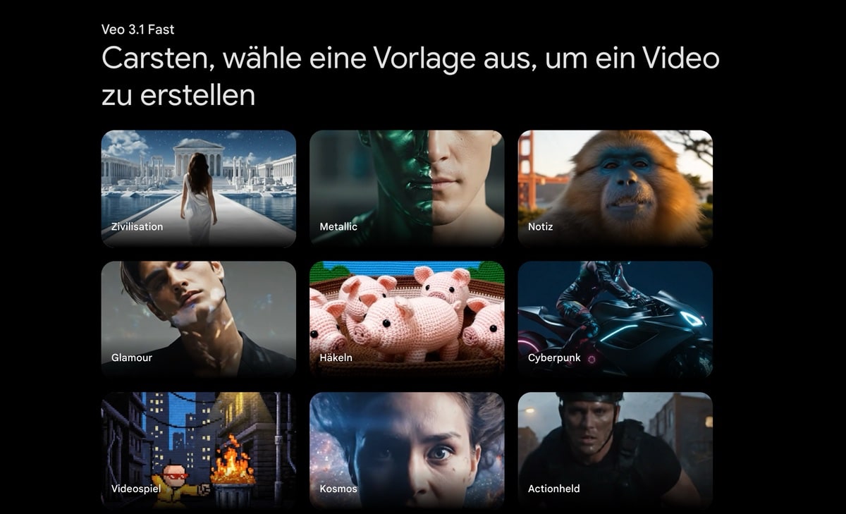 Google Gemini: Neue Vorlagen für Veo 3.1 werden verteilt