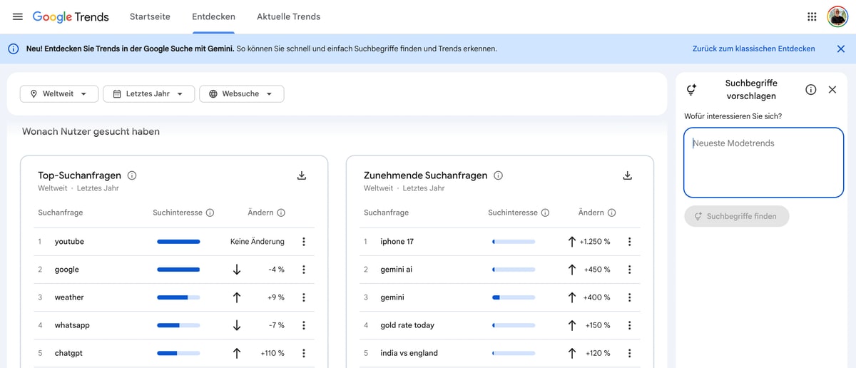 Für Statistik Freaks: Google Trends Explore-Seite bekommt Gemini-Hilfe für Suchtrends