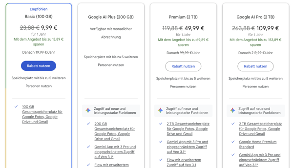 Google One Aktion: 50 Prozent Rabatt auf Jahresabos – weihnachtliche Aktion gestartet