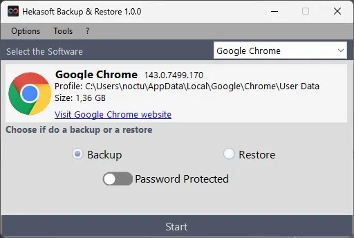 Browser Sicherung unter Windows Hekasoft Backup & Restore 