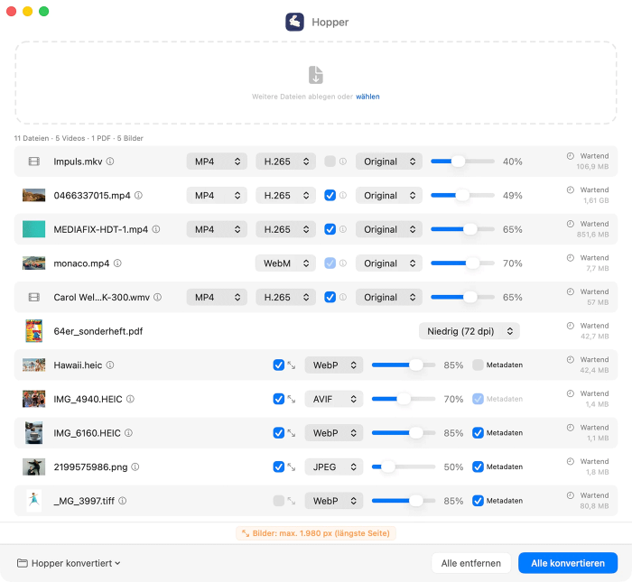 Hopper konvertiert Bilder, Videos und PDFs per Drag-and-drop