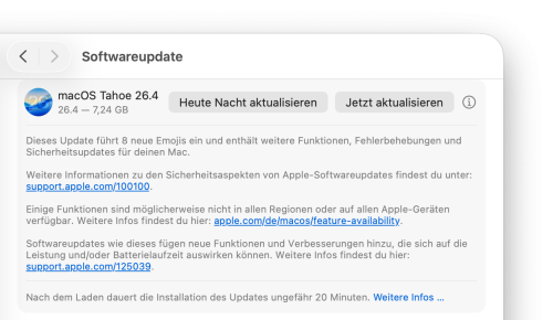 Update: macOS Tahoe 26.4 bringt Akku-Ladegrenze und Hinweise auf alte Apps