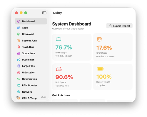 Quitty für macOS: Wartungs-App für Systempflege und Prozesskontrolle
