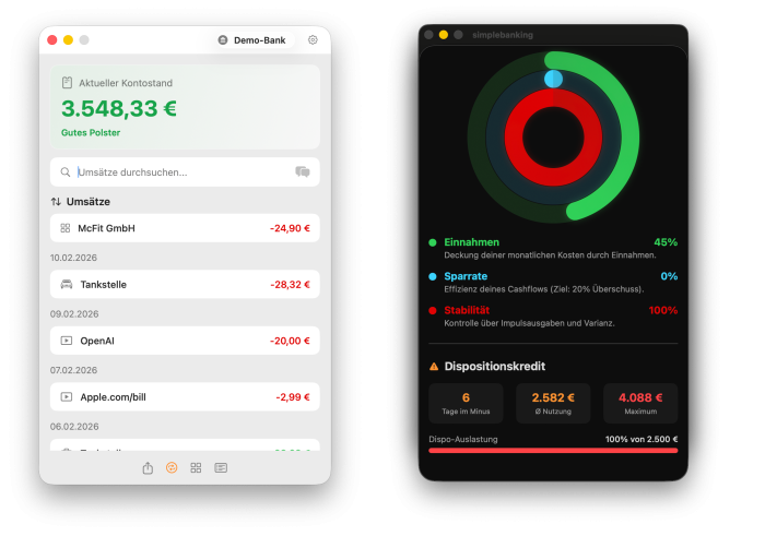 simplebanking: Kontostand direkt in der Mac-Menüleiste