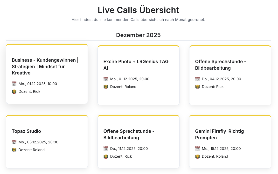 Live Calls bis 15. Dezember