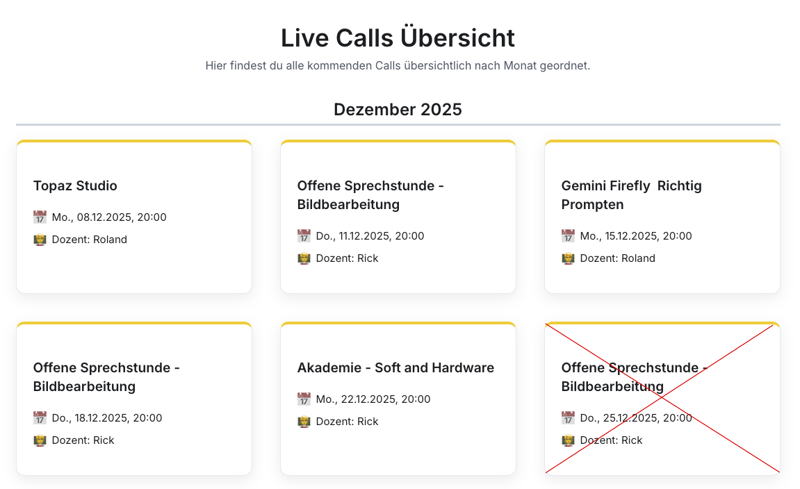 Live Calls bis 22. Dezember