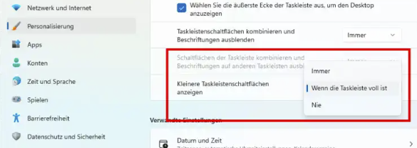 So deaktivierst Du die automatische Verkleinerung der Taskleisten-Symbole